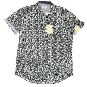 New‎ Craft+Flow Mens Medium Short Sleeve Button Shirt Navy Blue Floral Beachy